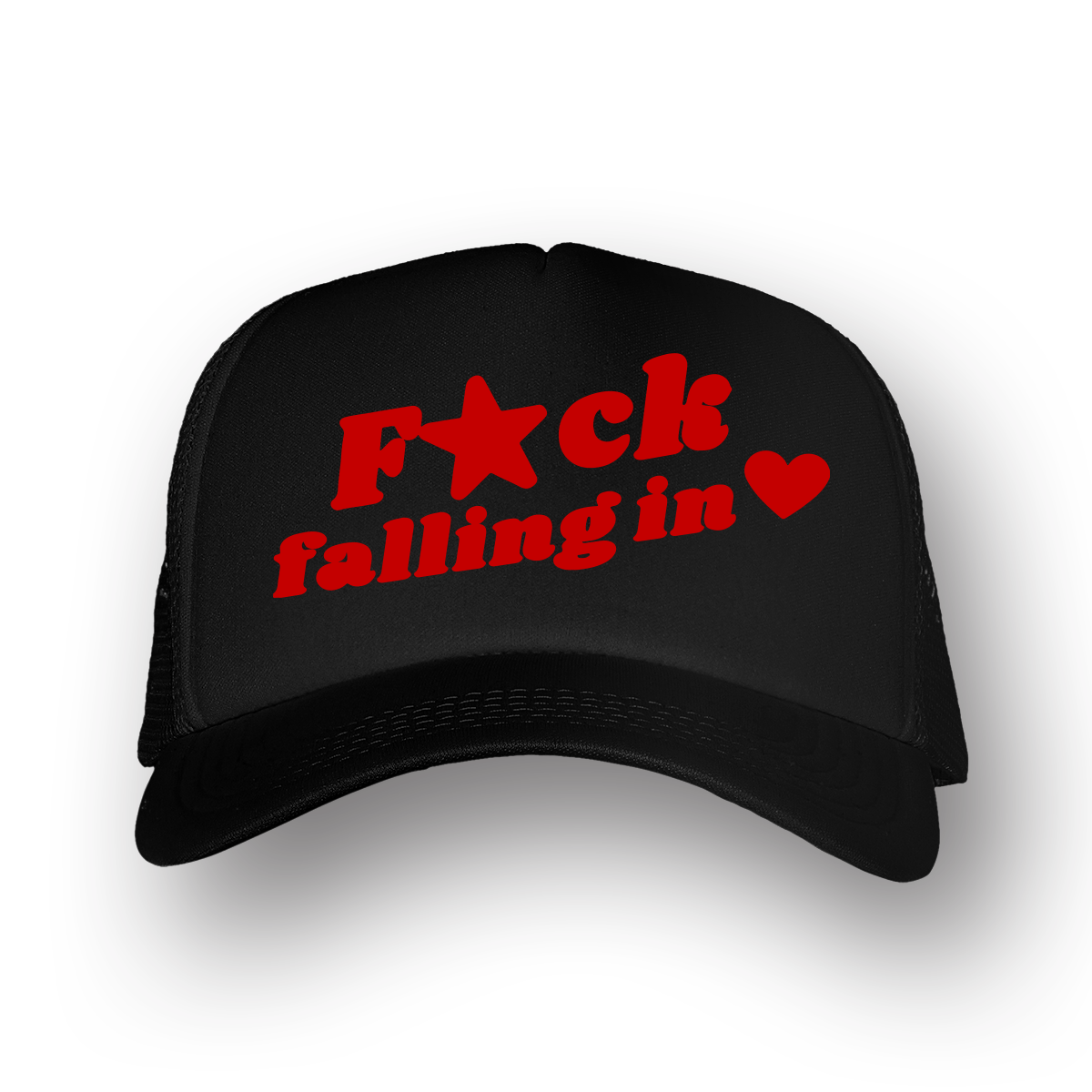 F*CK FALLING IN LOVE TRUCKER HAT - BLACK